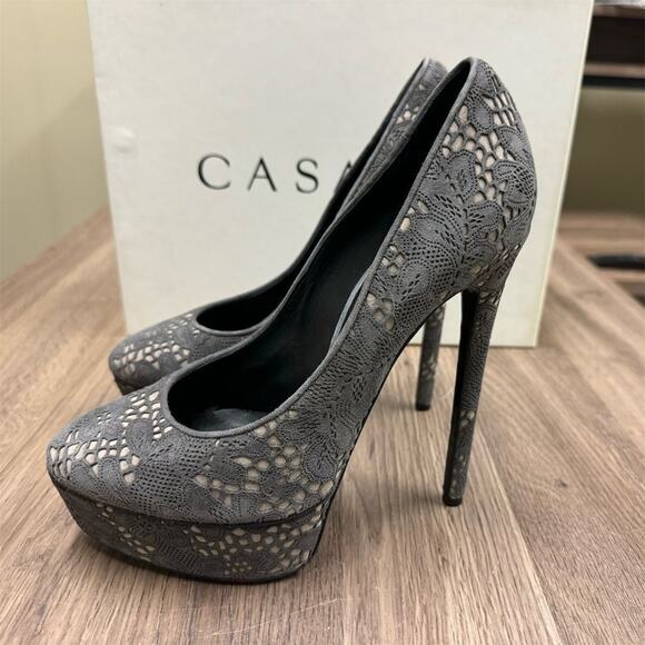 Casadei Women's Black Lace Crochet Stiletto Heels in Lead Size EU